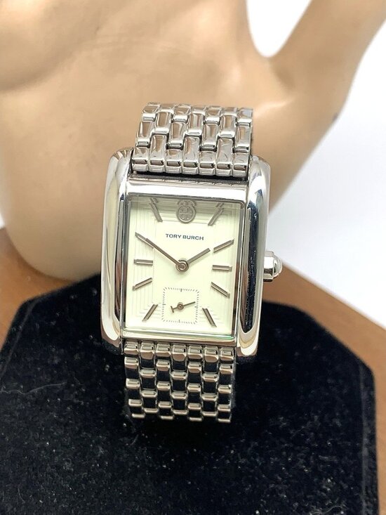 Tory Burch Women's Watch TBW1069 Eleanor Quartz Cream Dial Silver Steel Tank - Picture 1 of 13